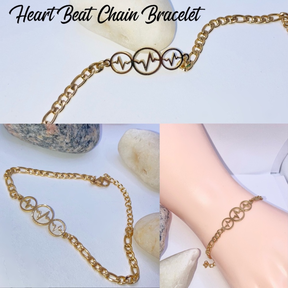 ⛔️ 3-$10 ⛔️ Gold Stainless Steel Heart Beat Chain Bracelet